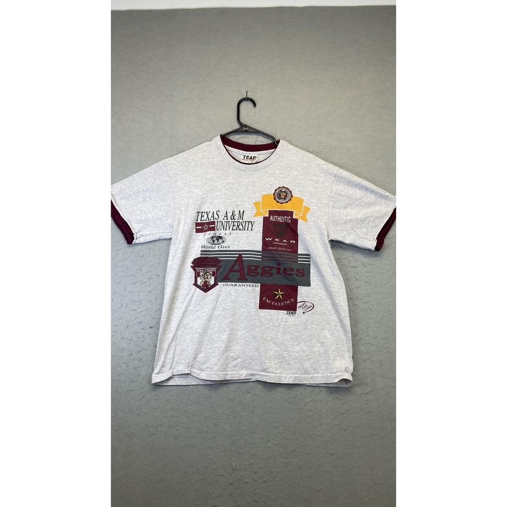 Texas A&M Aggies Shirt Mens Large Gray Maroon NCAA Football‎ College Ringer Tee